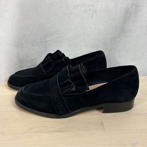 POUR LA‎ VICTOIRE Tenley Black Genuine Suede Ruffle Loafers Size 6.5